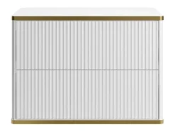 Vente-unique Meuble sous vasque suspendu strié liseré doré - Blanc - L80 cm - KELIZA