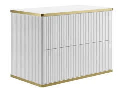 Vente-unique Meuble sous vasque suspendu strié liseré doré - Blanc - L80 cm - KELIZA