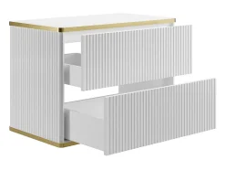 Vente-unique Meuble sous vasque suspendu strié liseré doré - Blanc - L80 cm - KELIZA
