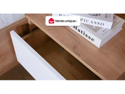 Vente-unique Meuble sous vasque suspendu strié liseré doré - Blanc - L80 cm - KELIZA