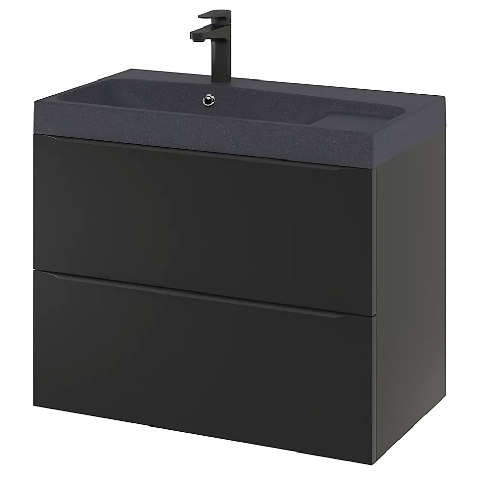 GoodHome Meuble sous vasque suspendu noir mat l.80 x H.60 x P.45 cm, Imandra* Meuble Buanderie|Meuble De Salle De Bains Faible Profondeur
