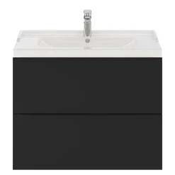 GoodHome Meuble sous vasque suspendu noir mat l.80 x H.60 x P.45 cm, Imandra* Meuble Buanderie|Meuble De Salle De Bains Faible Profondeur