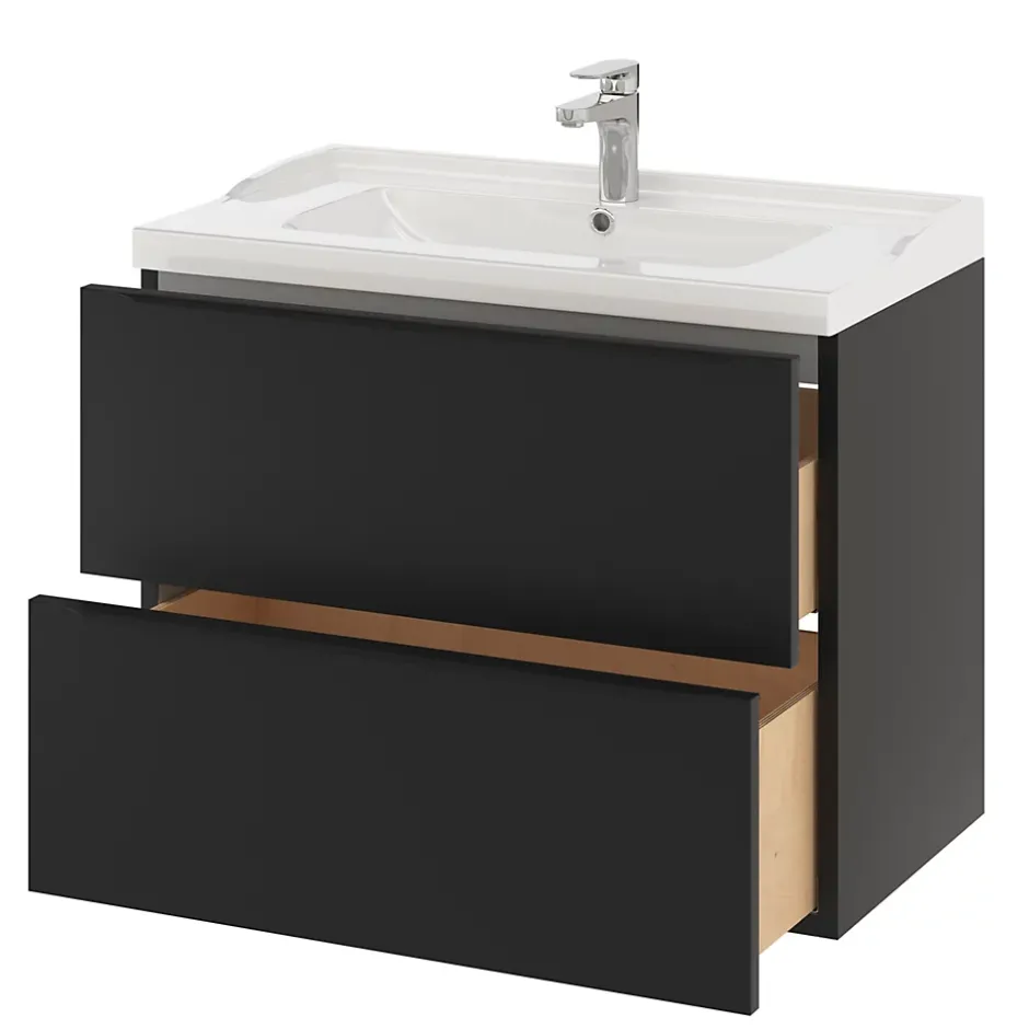 GoodHome Meuble sous vasque suspendu noir mat l.80 x H.60 x P.45 cm, Imandra* Meuble Buanderie|Meuble De Salle De Bains Faible Profondeur