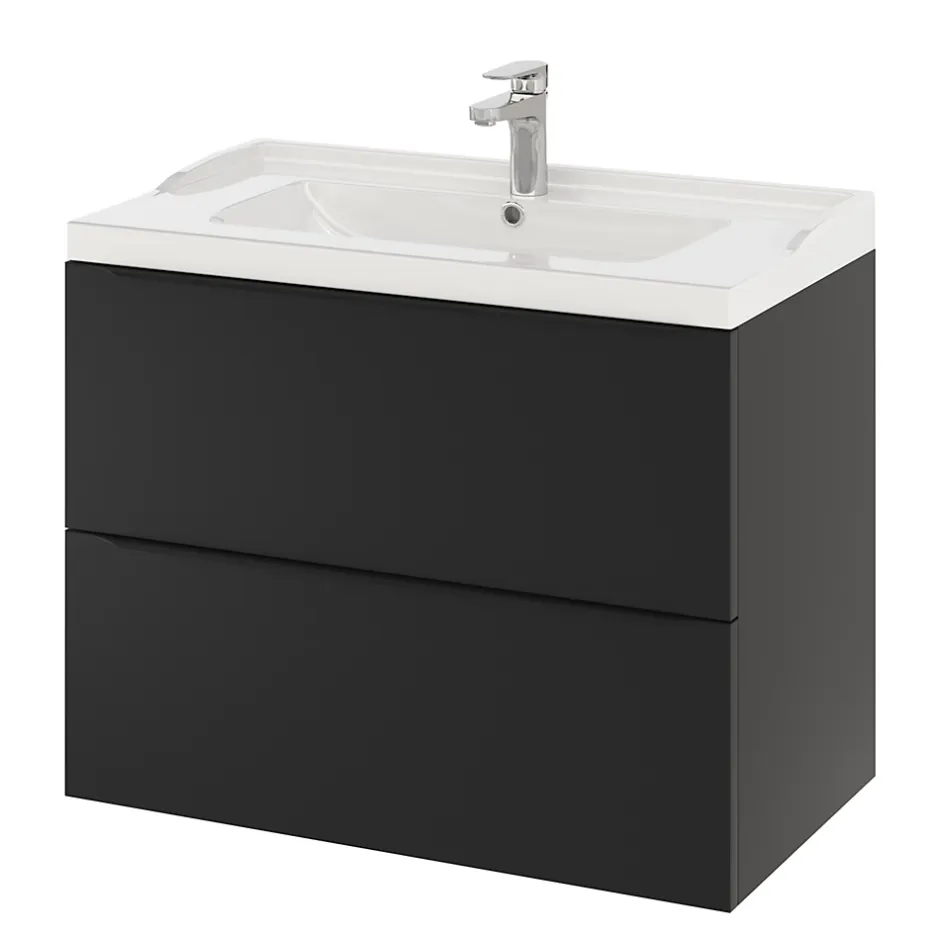 GoodHome Meuble sous vasque suspendu noir mat l.80 x H.60 x P.45 cm, Imandra* Meuble Buanderie|Meuble De Salle De Bains Faible Profondeur