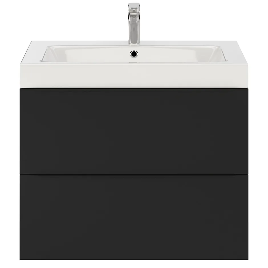 GoodHome Meuble sous vasque suspendu noir mat l.80 x H.60 x P.45 cm, Imandra* Meuble Buanderie|Meuble De Salle De Bains Faible Profondeur