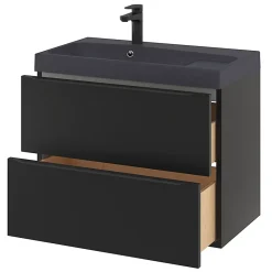 GoodHome Meuble sous vasque suspendu noir mat l.80 x H.60 x P.45 cm, Imandra* Meuble Buanderie|Meuble De Salle De Bains Faible Profondeur