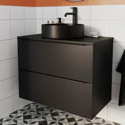 GoodHome Meuble sous vasque suspendu noir mat l.80 x H.60 x P.45 cm, Imandra* Meuble Buanderie|Meuble De Salle De Bains Faible Profondeur