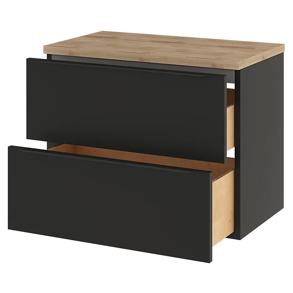 GoodHome Meuble sous vasque suspendu noir mat l.80 x H.60 x P.45 cm, Imandra* Meuble Buanderie|Meuble De Salle De Bains Faible Profondeur