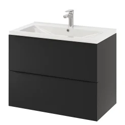 GoodHome Meuble sous vasque suspendu noir mat l.80 x H.60 x P.45 cm, Imandra* Meuble Buanderie|Meuble De Salle De Bains Faible Profondeur