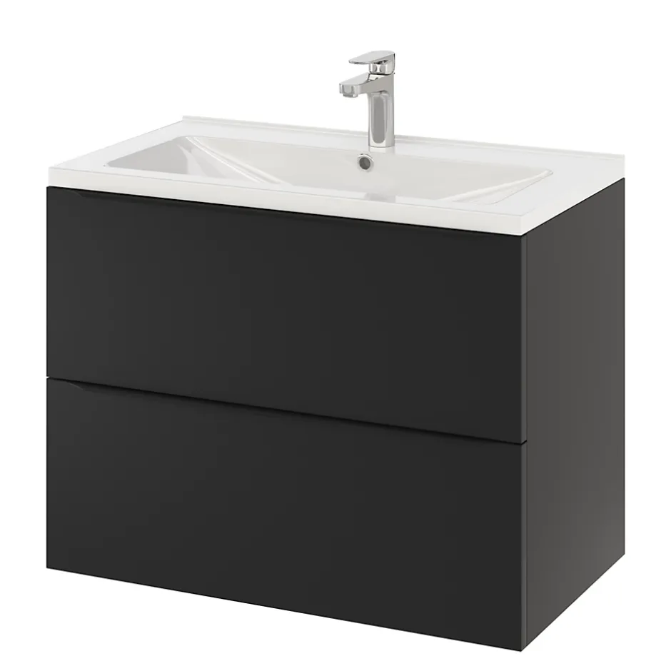 GoodHome Meuble sous vasque suspendu noir mat l.80 x H.60 x P.45 cm, Imandra* Meuble Buanderie|Meuble De Salle De Bains Faible Profondeur