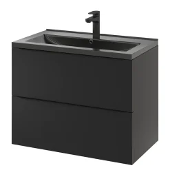 GoodHome Meuble sous vasque suspendu noir mat l.80 x H.60 x P.45 cm, Imandra* Meuble Buanderie|Meuble De Salle De Bains Faible Profondeur