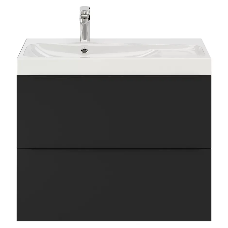 GoodHome Meuble sous vasque suspendu noir mat l.80 x H.60 x P.45 cm, Imandra* Meuble Buanderie|Meuble De Salle De Bains Faible Profondeur