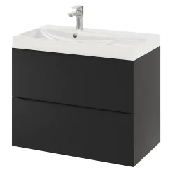 GoodHome Meuble sous vasque suspendu noir mat l.80 x H.60 x P.45 cm, Imandra* Meuble Buanderie|Meuble De Salle De Bains Faible Profondeur
