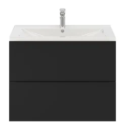 GoodHome Meuble sous vasque suspendu noir mat l.80 x H.60 x P.45 cm, Imandra* Meuble Buanderie|Meuble De Salle De Bains Faible Profondeur