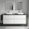 Bernstein Meuble sous vasque suspendu MDF Blanc mat, plan vasque Bleu nuit mat, tiroirs pivotants - 160x46x62cm - VIREO