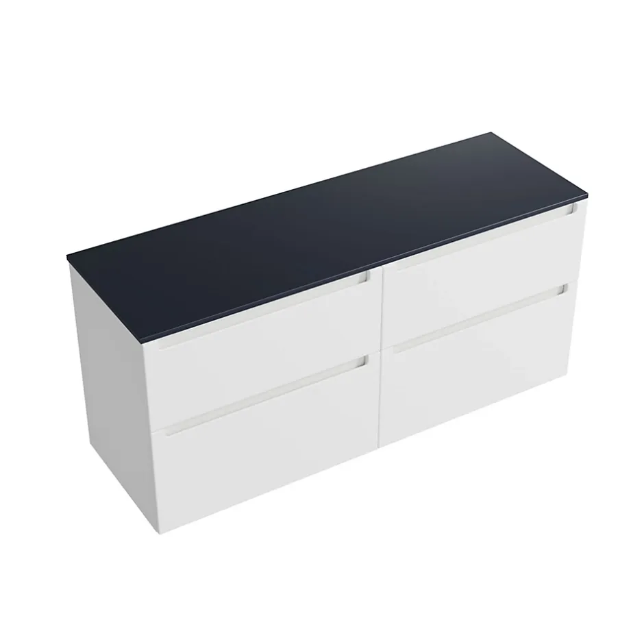 Bernstein Meuble sous vasque suspendu MDF Blanc mat, plan vasque Bleu nuit mat, tiroirs pivotants - 160x46x62cm - VIREO