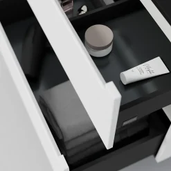 Bernstein Meuble sous vasque suspendu MDF Blanc mat, plan vasque Bleu nuit mat, tiroirs pivotants - 160x46x62cm - VIREO