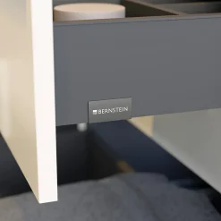 Bernstein Meuble sous vasque suspendu MDF Blanc mat, plan vasque Bleu nuit mat, tiroirs pivotants - 160x46x62cm - VIREO