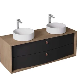 Decotec Meuble sous vasque suspendu noir mat 2 tiroirs l.140 x H.50 x P.50 cm, Havana* Meuble Buanderie