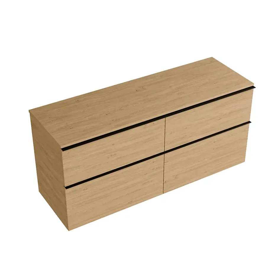 Bernstein Meuble sous vasque suspendu MDF Chêne miel, plan vasque Chêne miel, poignée Anthracite mat - 140x46x62cm - LAVOA