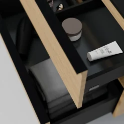 Bernstein Meuble sous vasque suspendu MDF Chêne miel, plan vasque Chêne miel, poignée Anthracite mat - 140x46x62cm - LAVOA