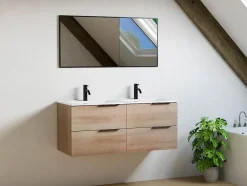 Vente-unique Meuble sous vasque suspendu - Naturel clair - 120 cm - NISAYA