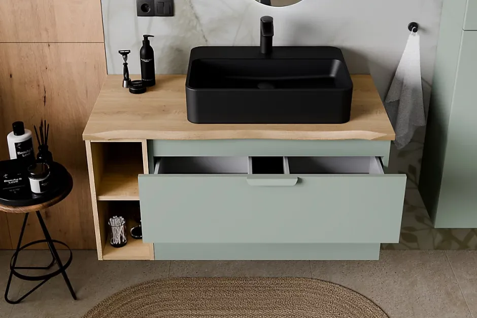 Furnidea Meuble sous vasque suspendu ASTER vert 80 cm* Meuble Sous Lavabo