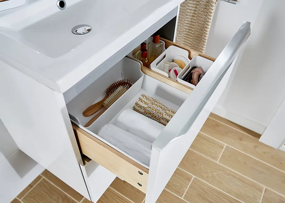 GoodHome Meuble sous vasque suspendu blanc brillant l.60 x H.60 x P.45 cm, Imandra