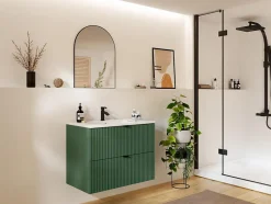 Vente-unique Meuble sous vasque suspendu strié - Vert mat - 80 cm - ZEVINI