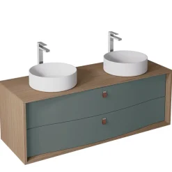 Decotec Meuble sous vasque suspendu vert toundra mat 2 tiroirs l.140 x H.50 x P.50 cm, Havana* Meuble Buanderie