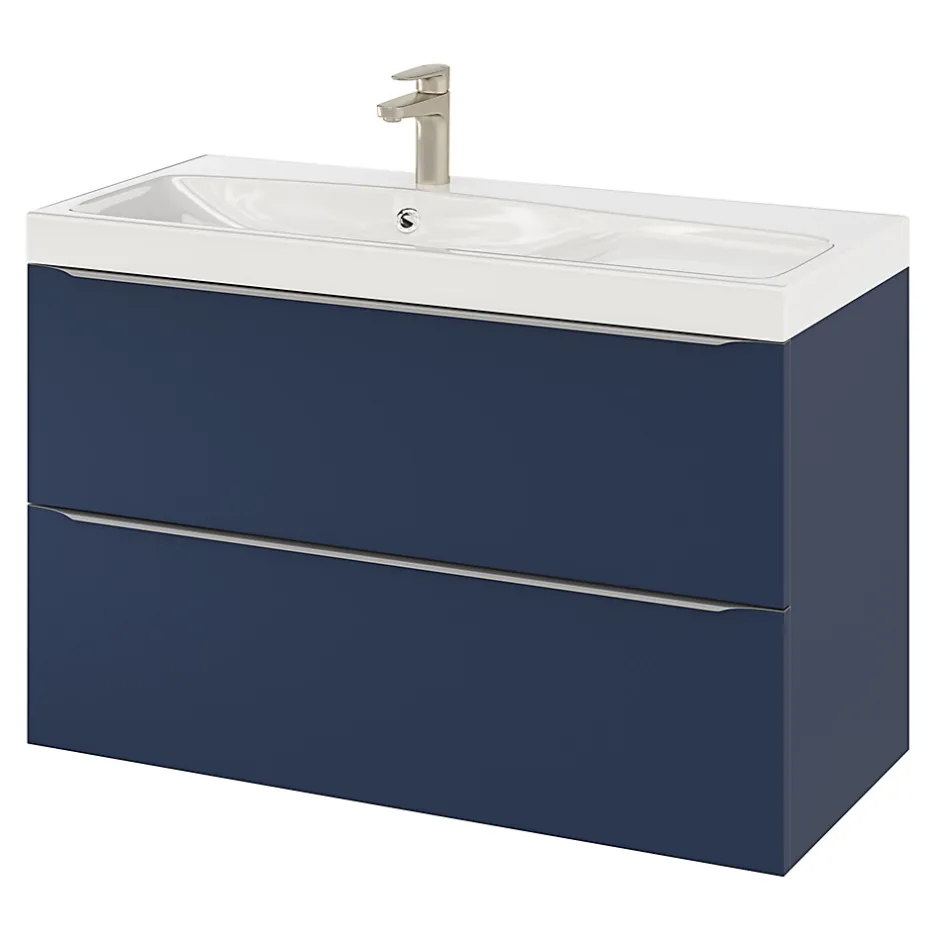 GoodHome Meuble sous vasque suspendu bleu nuit mat l.100 x H.60 x P.45 cm, Imandra