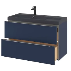 GoodHome Meuble sous vasque suspendu bleu nuit mat l.100 x H.60 x P.45 cm, Imandra
