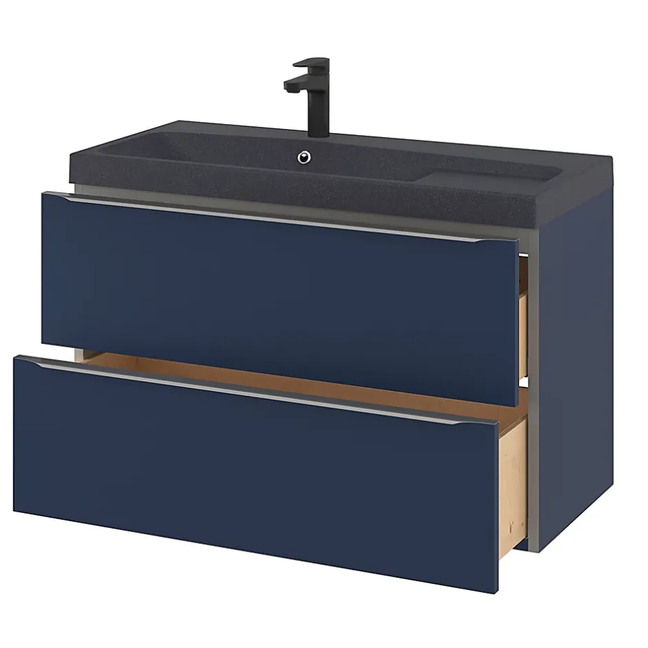GoodHome Meuble sous vasque suspendu bleu nuit mat l.100 x H.60 x P.45 cm, Imandra