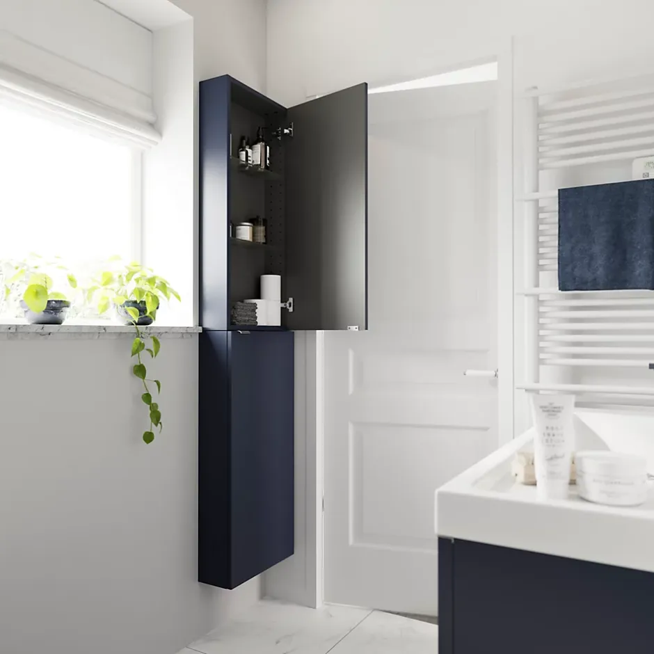 GoodHome Meuble sous vasque suspendu bleu nuit mat l.100 x H.60 x P.45 cm, Imandra