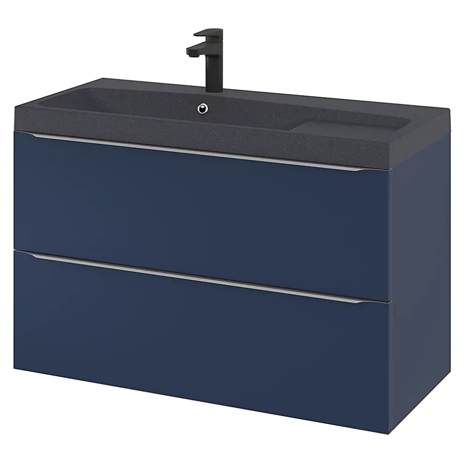GoodHome Meuble sous vasque suspendu bleu nuit mat l.100 x H.60 x P.45 cm, Imandra