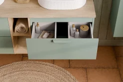 Furnidea Meuble sous vasque suspendu ASTER vert 60 cm