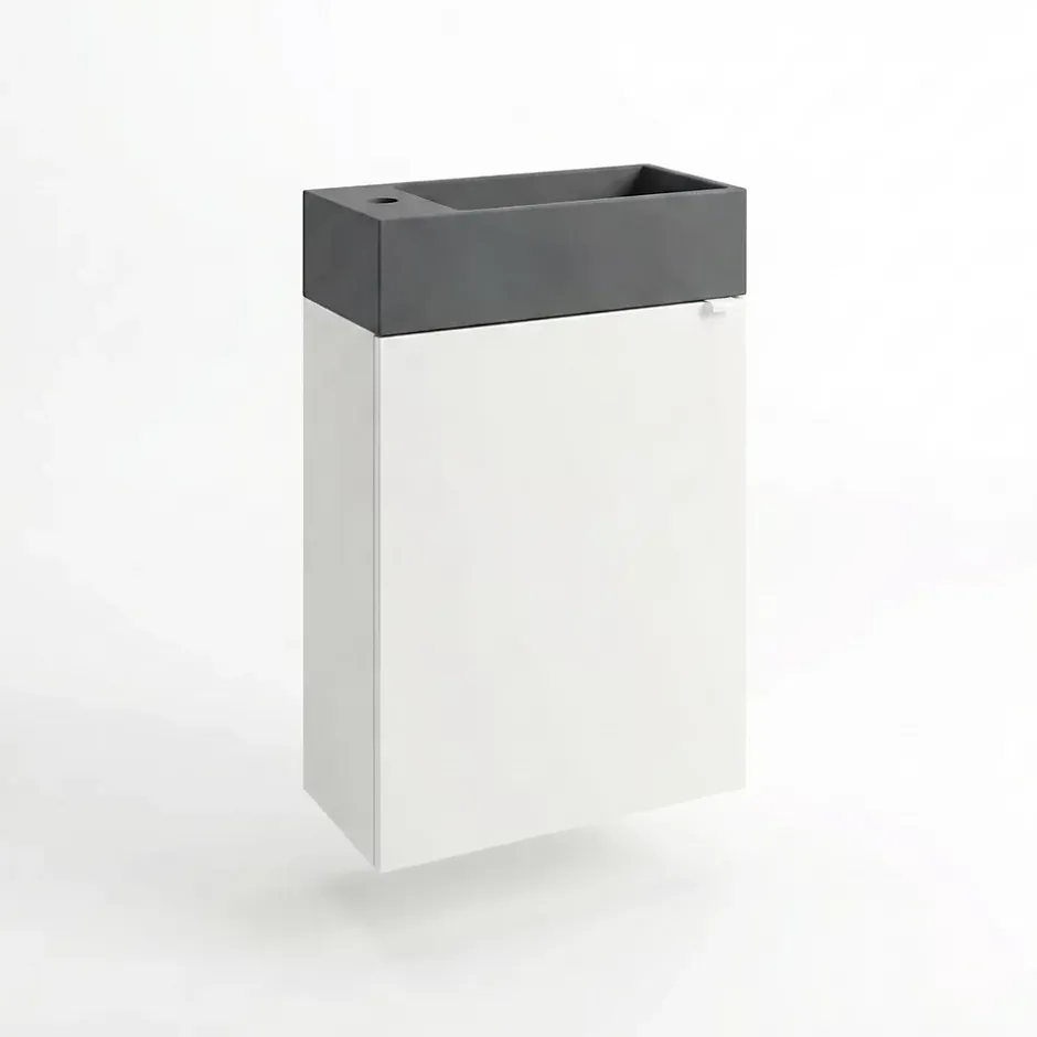 Homesight Meuble sous vasque suspendu blanc mat l.44 cm Imandra + plan vasque béton gris, GoodHome