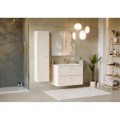 Meublorama Meuble sous vasque TORNADO 80 cm 2 tiroirs Finition sable Style contemporain