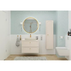 Meublorama Meuble sous vasque TORNADO 80 cm 2 tiroirs Finition sable Style contemporain