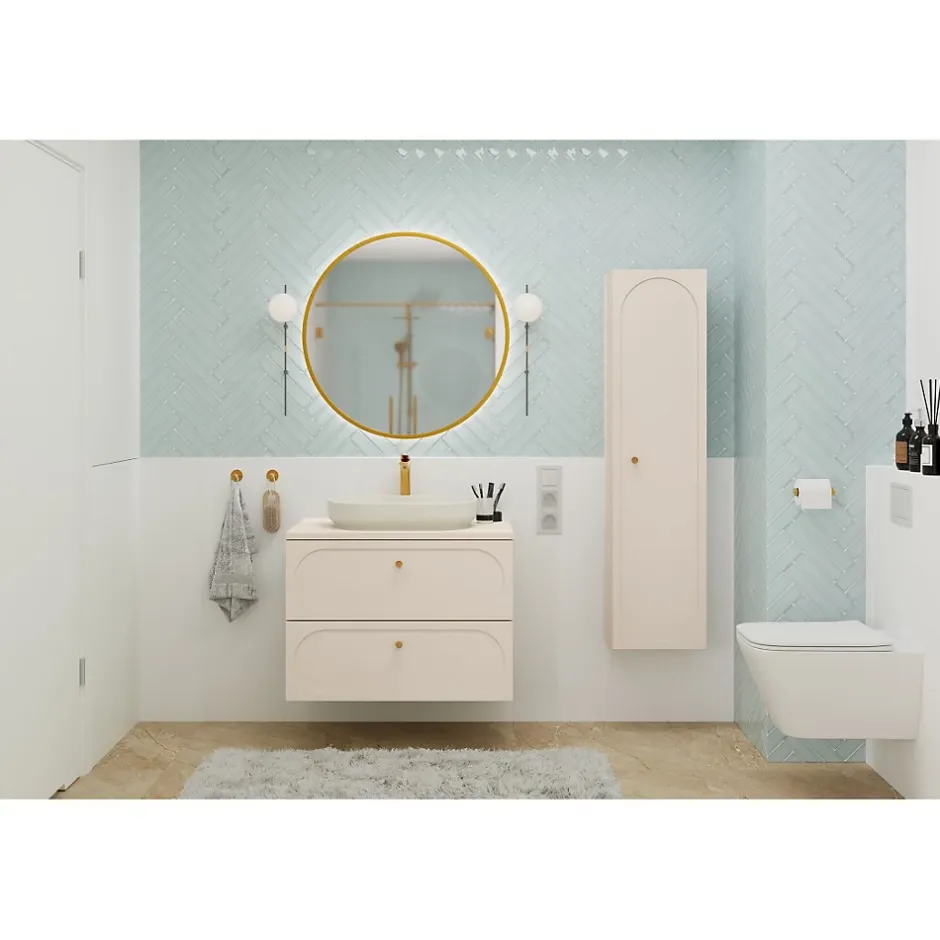 Meublorama Meuble sous vasque TORNADO 80 cm 2 tiroirs Finition sable Style contemporain
