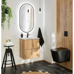 Meublorama Meuble sous vasque VANO 2 tiroirs Coloris chene L50 x P57 x H39 cm Meuble suspendu* Meuble Sous-Vasque