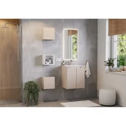 Meublorama Meuble sous vasque VANO 50 cm 2 portes Coloris marron congo L50 x P39 x H57 cm Meuble suspendu* Meuble Sous-Vasque