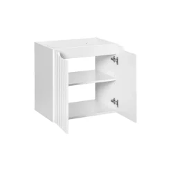Meublorama Meuble sous vasque VANO 2 portes Blanc alpin L60 x P39 x H57 cm Meuble suspendu