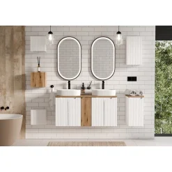 Meublorama Meuble sous vasque VANO 2 portes Blanc alpin L60 x P39 x H57 cm Meuble suspendu