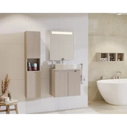 Meublorama Meuble sous vasque VANO 60 cm 2 portes Marron congo mat L60 x P39 x H57 cm Meuble suspendu* Meuble Sous-Vasque
