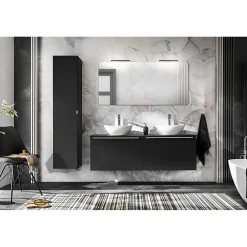 Meublorama Meuble sous vasque VANTA 80 cm noir Meuble suspendu avec 2 tiroirs