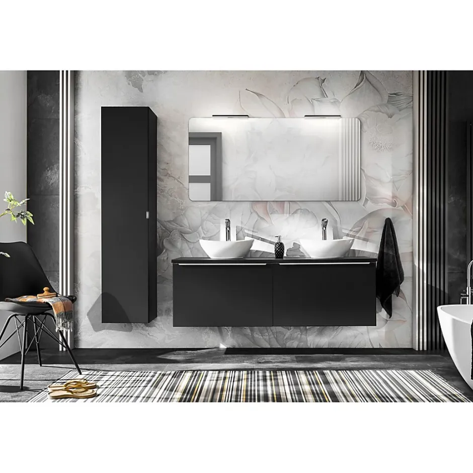 Meublorama Meuble sous vasque VANTA 80 cm noir Meuble suspendu avec 2 tiroirs