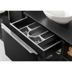 Meublorama Meuble sous vasque VANTA 80 cm noir Meuble suspendu avec 2 tiroirs