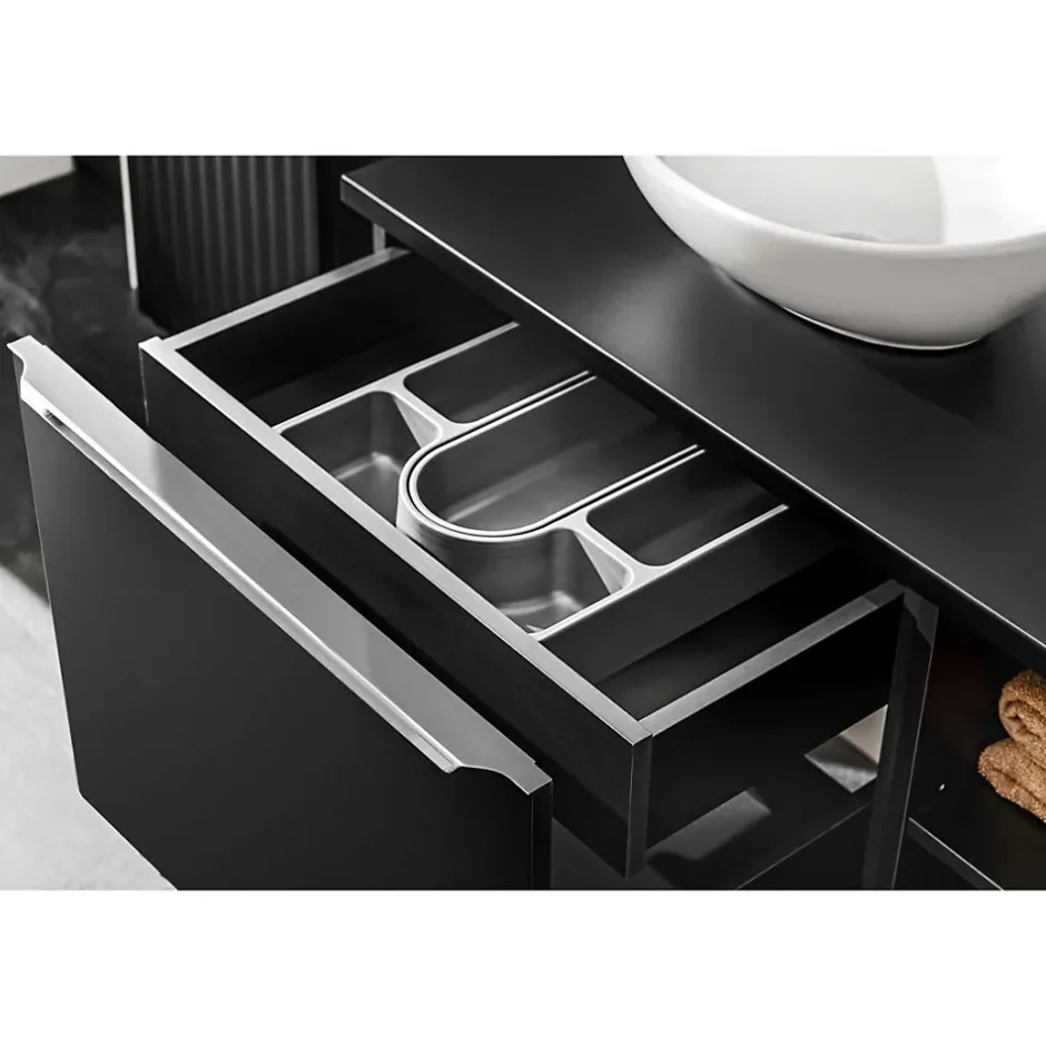 Meublorama Meuble sous vasque VANTA 80 cm noir Meuble suspendu avec 2 tiroirs