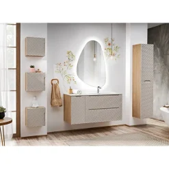 Meublorama Meuble sous vasque YOKA Beige et chene clair 90 cm